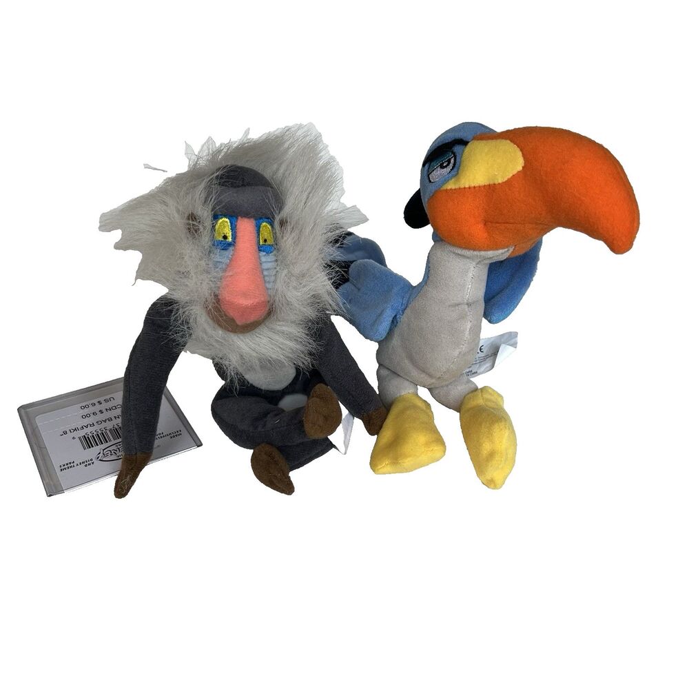Disney Store The Lion King Beanbag Plush Lot of 2 Toy Rafiki Zazu 8" Vintage 90s